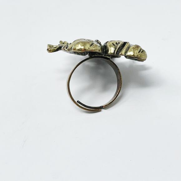 Brass Tone Two Parrots Cocktail Ring Fashion Statement Size 5.5 Adjustable - Picture 5 of 6
